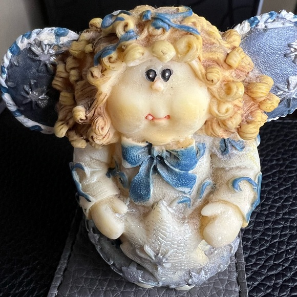 Vintage Angel in Blue Holding Star Blond Curly Hair 3.5" Figurine Ornament - Picture 1 of 5